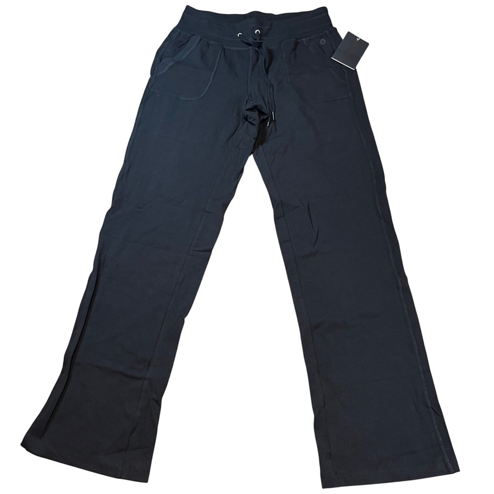 Danskin Womens Drawcord Pants Rich Black Cotton Blend Straight Leg DN2701 Small